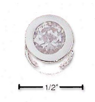Sterling Silver 7mm Cz In Bezel Set Slider Ear-ring