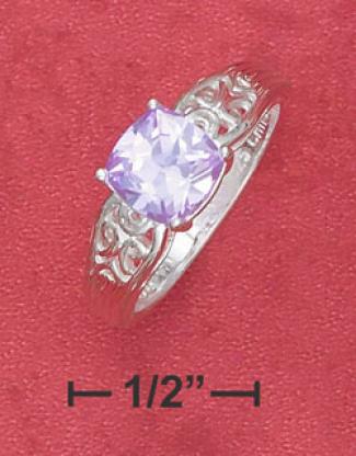 Sterling Silver 7mm Lavender Cz Fjligree Design Shank Ring