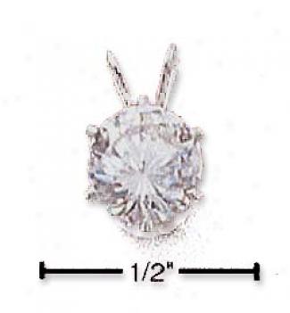 Sterling Silver 7mm Round Cubic Zirconia Pendant