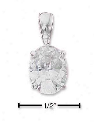 Sterling Silver 7mm X 9mm Clear Oval Cz Pendant