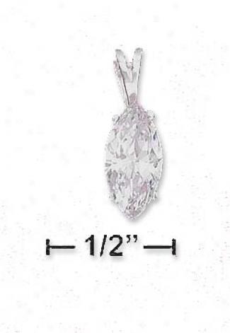 Sterling Silver 7x12 Marquise Clear Cz Pendant
