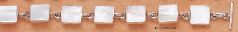 Sterling Silver 8 Inch Square Mop Link Toggle Bracelet