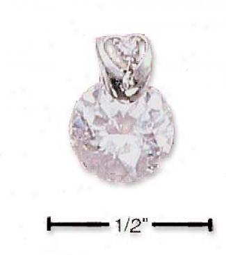 Sterling Silver 8mm Cubic Zirconia aFncy Courage Bail Pendant