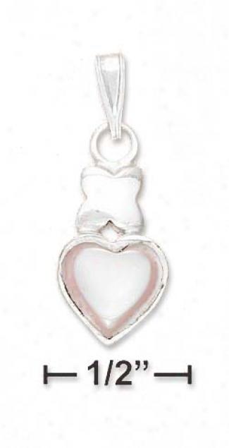 Sterling White 8mm Scallop Mother Of Pearl Heart Kiss Pendant