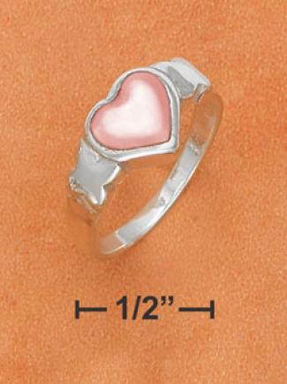 Sterling Silver 8mm Pink Mother Of Pearl Heart Kisses Ring