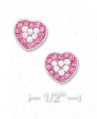 Sterlimg Silvery 8mm Pink White Crystal Conscience Post Earrings