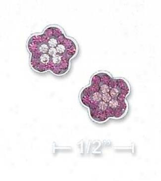 Sterling Silver 8mm Purple And Lavender Flower Post Earrings