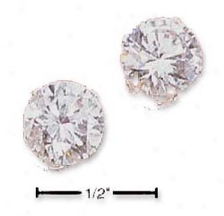 Sterling Silver 8mm Round Cubic Zirconia Post Earrings