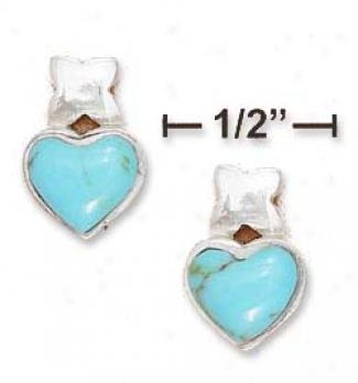 Sterling Silver 8mm Turquoise Heart And Kiss Post Earrings
