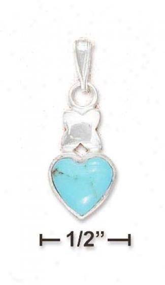 Sterling Silver 8mm Turquoise Heart And Kiss Pendant