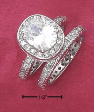 Sterling Silver 8x10 Clear Oval Cz Cz Shank And Cz Ring Set