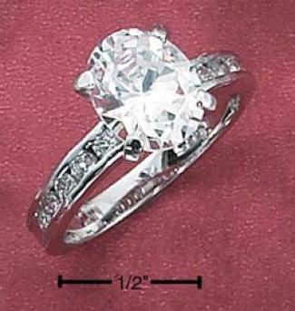 Sterling Silver 8x10 Oval Cz Ring With Channel Set Cz Ring
