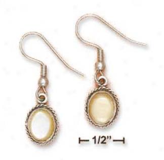 Sterling Silver 8x01mm Mother Of Pearl Earrings Roped Border