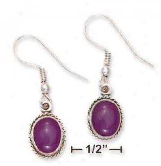 Sterling Silver 8x10mm Oval Sugilite Earrings Roped Border