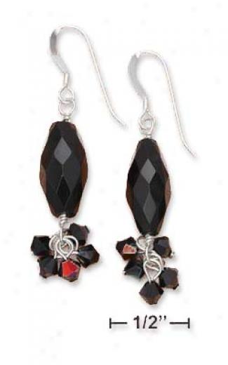 Sterling Silver 8x15mm Faceted Onyx Bead Earrings