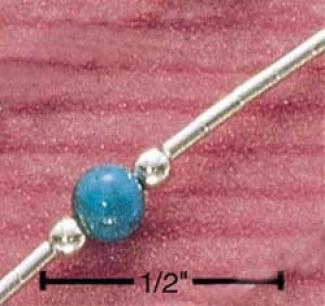 Sterling Silver 9 In. Turquoise Bead On Liquid Silver Anklet