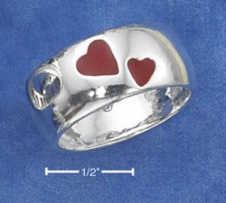Sterling Silver 9mm Band Ring With Red Enamel Hearts