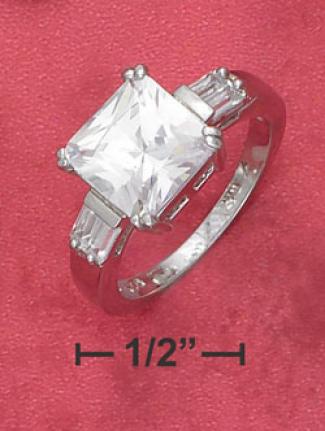 Sterling Silver 9mm Cz Ring With Double Side Baguettes