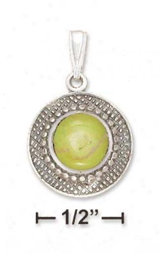 Sterling Silver 9mm Gaspeite With Fine Beaded Border Pendant