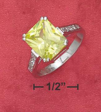 Sterling Silver 9x11mm Apple Green Cz With Pave Setting Ring