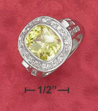 Sterling Silver 9s11mm Cushion Shape Green Apple Cz Ring