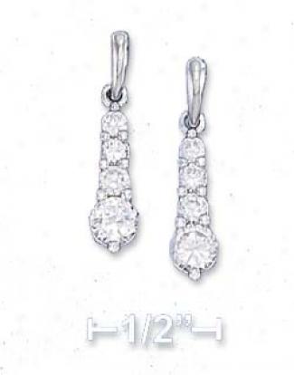 Sterling Silver Event Style Cz Post Dangle Earrings