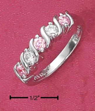 Sterling Silver Alternwting Pink And White Cz S Band Race-course