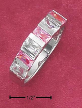 Sterling Silver Alternating Pink White Tension Set Cz Ring