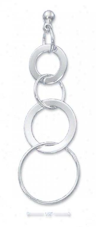 Sterling Silver Alternating Wide Interlocked Rings Earrings