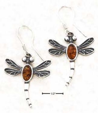Sterling Silver Amber Dragonfly Earrings (approx. 1 Inch)