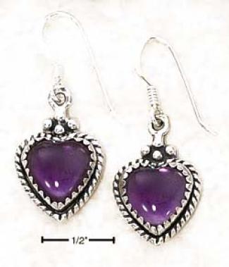 Sterling Silver Amethyst Heart With Roped Setting Earrings