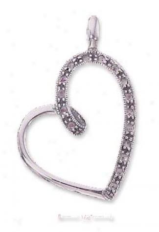 Sterling Silver Amethyst Ribbon Loop Open Heart Pendant