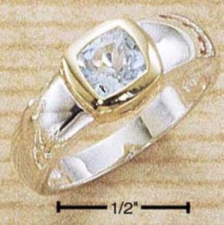 Ster1ing Silver And 18k Overwhelm Square Inset Blue Topaz Ring