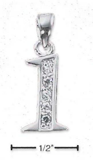 Sterling Silver And Cz Number 1 Charm - 1/2 In With Out Bail