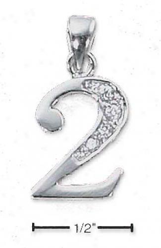Sterling Silver And Cz Number 2 Charm - 1/2 In With Away Bail
