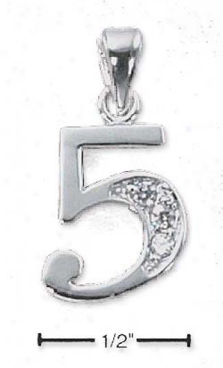 Sterling Silver And Cz Number 5 Charm - 1/2 In With Out Bail