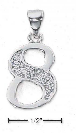 Sterlin Silver And Cz Number 8 Charm - 1/2 In With Out Bail