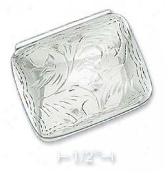 Sterling Silver And Etched 23x30mm Rectangular Pill Box