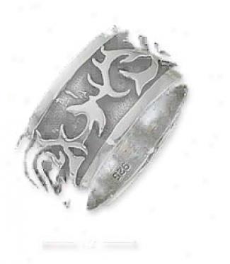 Sterling Silver Atniqued 11mm Tribal Design Band Ring