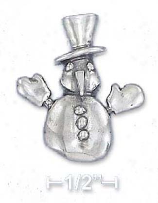 Sterling Silver Antiqued 27mm Long Snowman With Mittens Pin