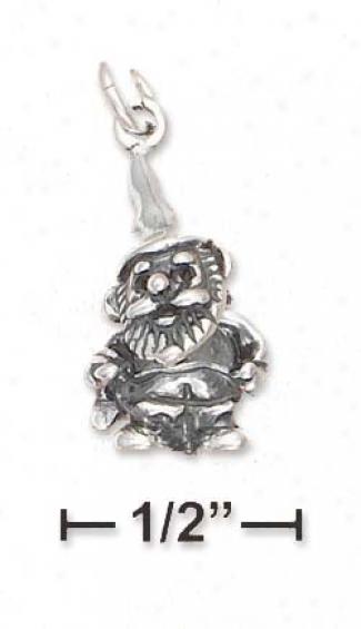 Sterling Silver Antiqued 3d 3/4 Inch Gnome Charm