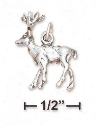 Sterling Silver Antiqued 3d Deer Charm With Full Rack
