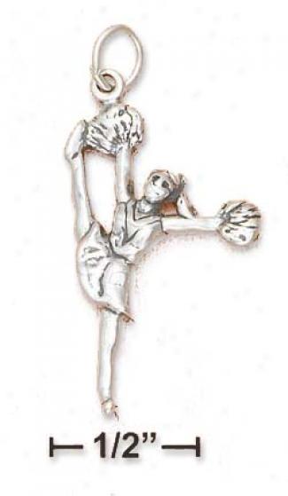 Sterling Silvery Antiqued 3d Kicking Cheerleader Charm