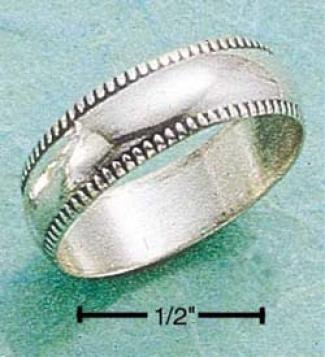Sterling Silver Antiqued 5.5mm Bead Edge Wide Band Ring
