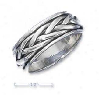 Sterling Silver Antiqued Braided Spinner Ring