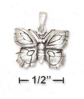 Sterling Silver Antiqued Butterfly Pendant (nickel Free)