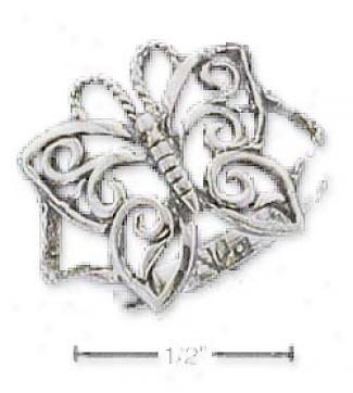 Sterling Silver Antiqued Butterfly Ring