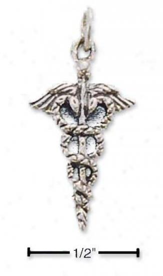 Sterling Silver Antiqued Caduceus Charm