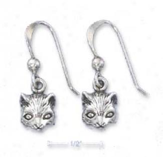 Sterling Silver Antiqued Cat Face Earrings (nickel Freee)