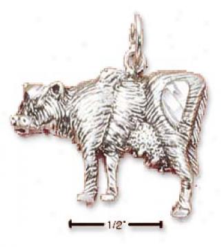Sterling Silver Antiqued Cow Charm